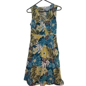 Croft & Barrow Floral Surplice Sundress Size 8 Turquoise Green Brown EUC